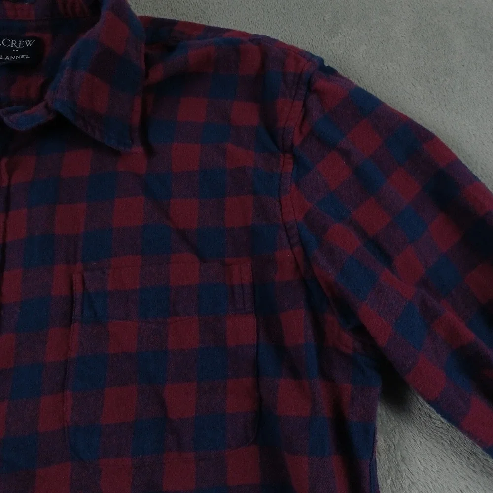 J Crew Shirt Mens Large Red Plaid Flannel Slim Fit Preppy‎ Long Sleeve